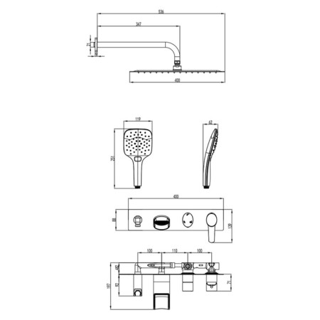 Lemark Atlantiss LM3225C bath mixer, single -leaf, tropical shower, built -in, chrome 9037-6