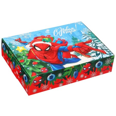 The box is folding, "Happy New Year", 21 x 15 x 5 cm, spider-man-2