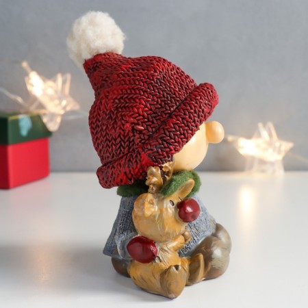 Polystone souvenir "Boy in a red cap with a deer" 11x9.5x12.5 cm-1