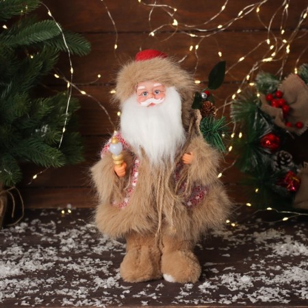 Santa Claus "In a fluffy knitted suit" moves, with backlight, 30x19 cm, red