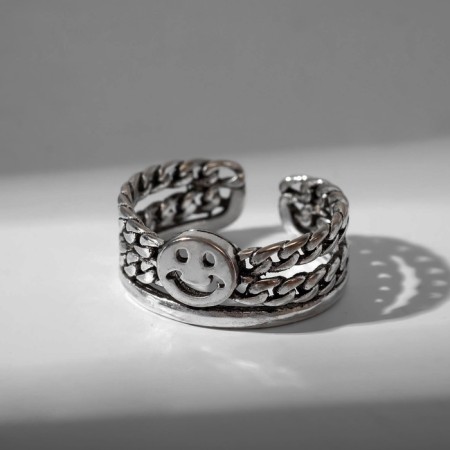 Ring "Smiley" trend, color black silver, dimensionless-2