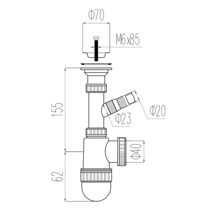 Siphon for the Viant sink "Profi" 1½ " - d = 40 mm, grille d = 70 mm, with a withdrawal for s/m-1
