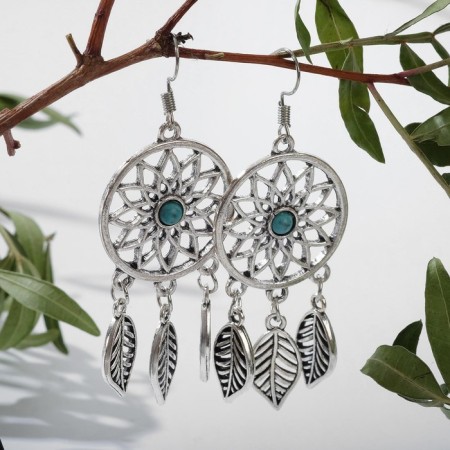 Earrings Assorted "History" leaflets, blue color in black silver-1