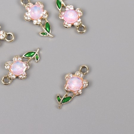 Decor for creativity metal, rhinestones "Flower" gold, pink 2.1x1.1x0.6 cm