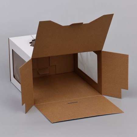 Box for cake 3 windows, with handles, white, 30 x 30 x 20 cm-3