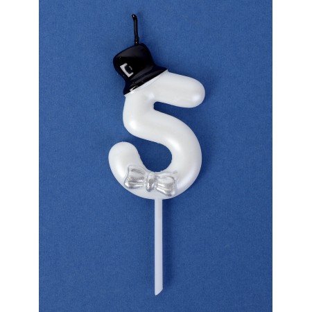 Candle for Cake "Gentleman", number "5", white