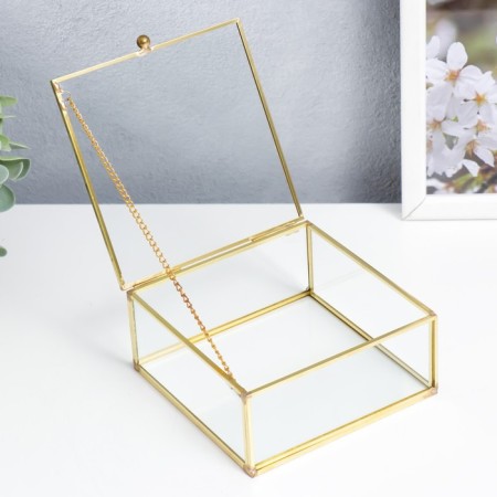 Casket glass with a metal frame "Square with faces" gold 5x12x12 cm-1