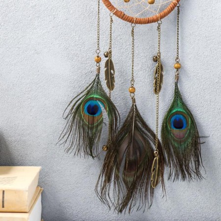Dreams "feathers of peacock with pendants and beads" 40x11 cm-2