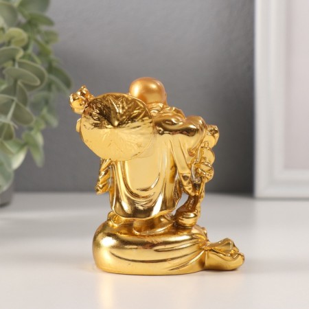 NECSK Polystone Gold "Hothey on a bag with a staff" 4.5x6.6x9.5 cm-2