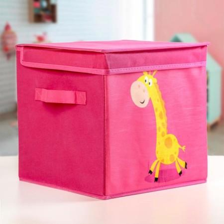 Stelly box for storage with a giraffe lid, 25 × 25 × 25 cm, pink color