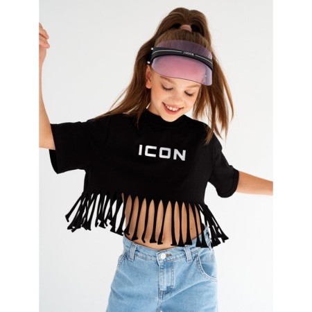 Футболка для девочки укороченная Amarobaby Icon, рост 116 см, цвет чёрный-8
