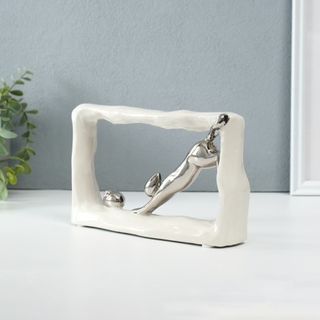Souvenir Ceramics "Cats Mouse - Chase. Rectangle" White with silver 5.5x21.5x13 cm-2