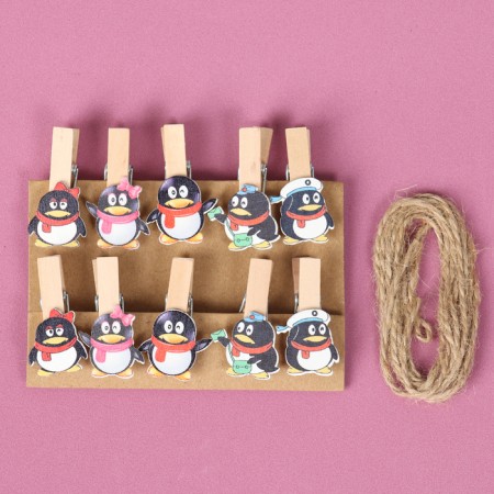 Decorative clothespins with a rope for the suspension "Penguins" set 10 pcs., 2.5 × 12.5 × 13.5 cm-3