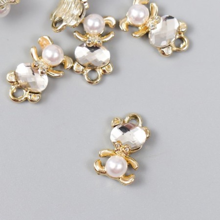 Decor for creativity metal, rhinestones, pearl "Teddy bear" gold 1x1.6 cm