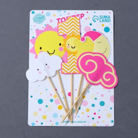 Set for decorating the cake "One year", for a girl, 6 pcs.-1