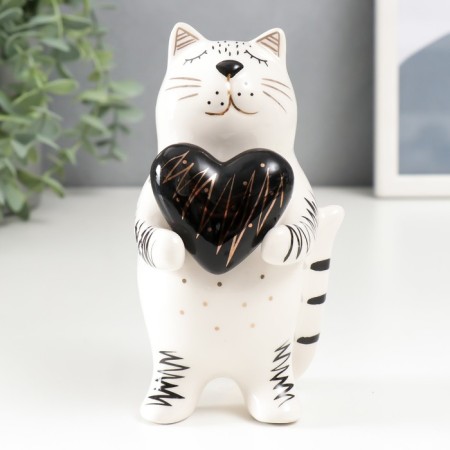 Souvenir Ceramics "Cat with heart" White-black with gold 15x8.2x7.8 cm 6436041