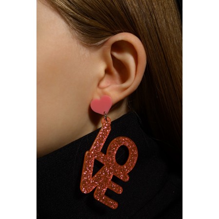 Acryl Love earrings, sparkles, coral color-7