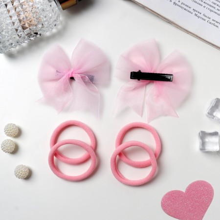 Hair Set "Coquette" (4 gum 4 cm, 2 clamps 7 cm) Tenderness, pink-2