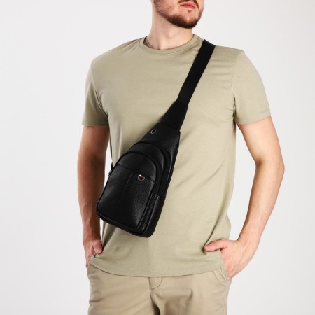 Male sling bag, artificial leather, black color-7