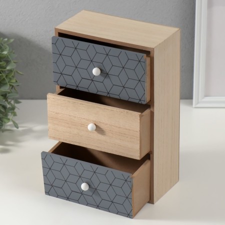 Casket Wood 3 Boxes "Geometry" Beige with black 10x17.2x26 cm-2