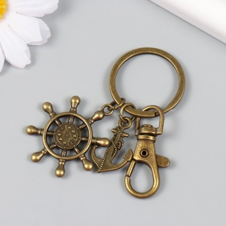 Keychain metal with carbine "anchor and storm" bronze 7 cm-2