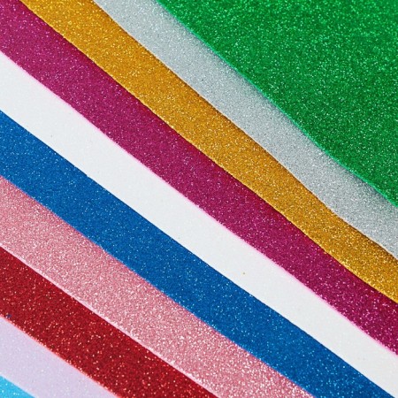 Foamiran colored, A4, 2 mm set, Davente, 10 sheets x 10 colors, with sparkles-2