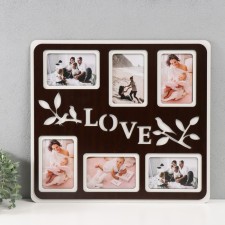 Фоторамка ЛХДФ "Love птички" 46х51 на 6 фото 10x15 см, цв. венге-белый (пластиковый экран)