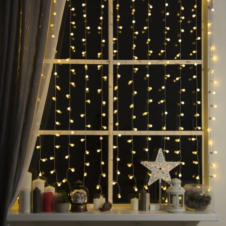 Garland "Curtain" 2 x 1.5 m with nozzles "Balls", IP20, transparent thread, 360 LED, glow warm white, 8 modes, 220 V