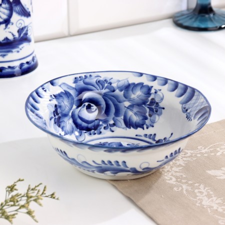 Plate - bowl, half -support, 17 × 17 × 5 cm, 0.5 l, gzhel