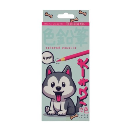 Caucal pencils 12 colors, BrunovisConti Kawaii Animals, Strip 0.4 mm, plastic case, mix-1