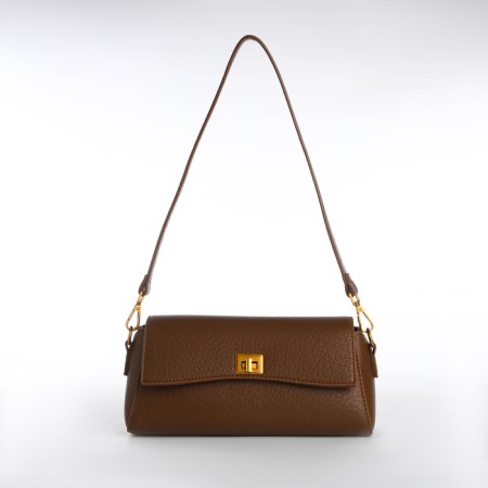 Bag Women's Messenger on the Textura valve, medium size, dark brown color