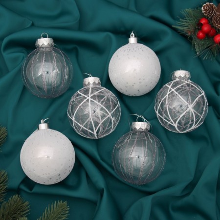 Set of balls plastic D-8 cm, 6 pcs "Winter Valley" silver