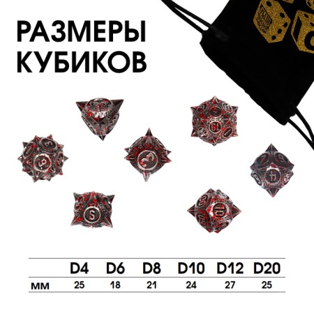 A set of cubes for D&D (Dungeons and Dragons, DND) "Game time", Series: D&D, 7 pcs, bloody-1
