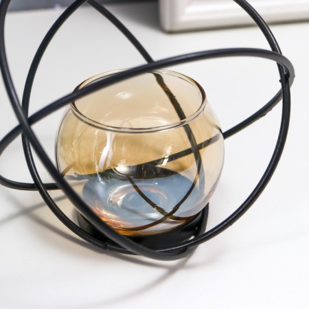 Summary Metal, glass for 1 candle "loft. Plexus of rings" black 11x12x9.5 cm-2