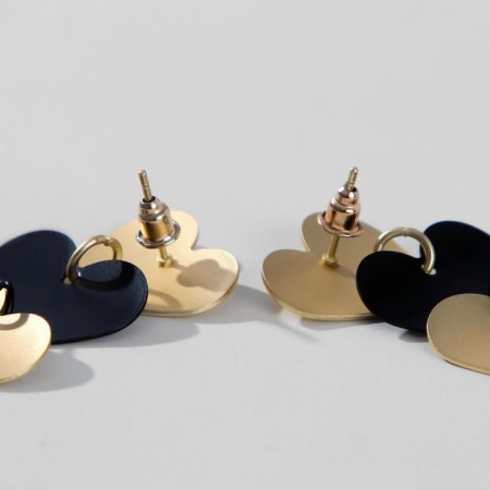 Earrings Metal "Trend" hearts, black-gold color-2