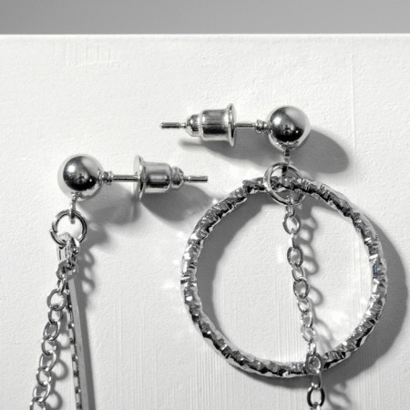 Earrings with pearls "multi -level" circle with a stick, white color in silver-2