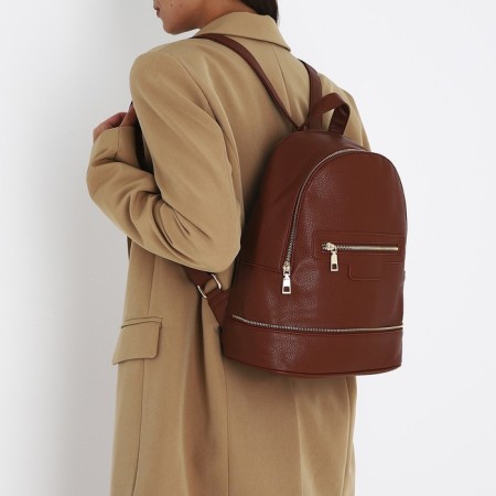 Women's backpack made of artificial leather with lightning, 1 pocket, brown color-5