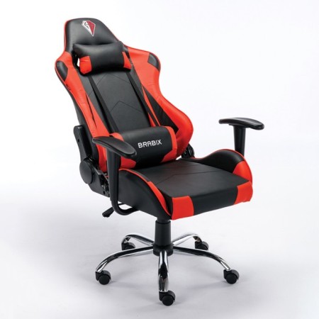 Playing armchair Brabix Hunter GM-130, two pillows, eco-leather, black/red-2
