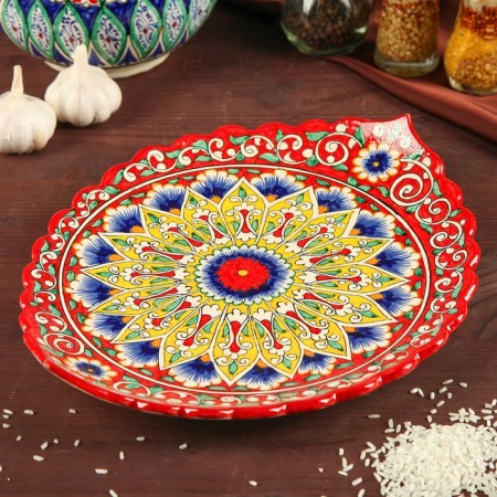 Largan Rishtan ceramics "Flowers", 31 cm, red, corrugated