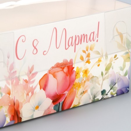 Capcake box, confectionery packaging, 2 cells “Flower Melody”, March 8, 16 x 8 x 7.5 cm-3