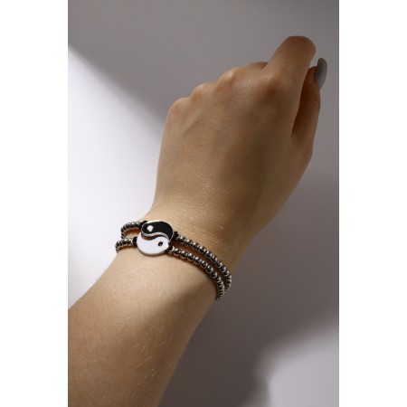Bracelets "Demetrons" Yin-Yang, on beads, black and white color in silver, 7cm-1