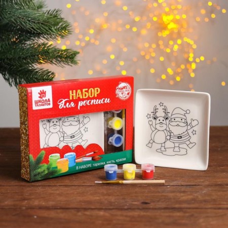 Set a plate for the coloring "Deer and Santa Claus" paint 3 cv 2 ml, brush