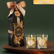 Candles in a glass of New Year's “Blessing in the New Year”, for the New Year, a set, 2 pcs., The aroma of fir cones