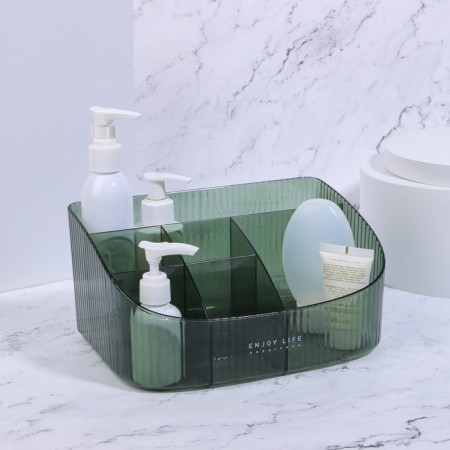 Organizer for storing cosmetic supplies "Green", 6 sections, 23 × 15.5 × 11 cm, translucent/green color-1