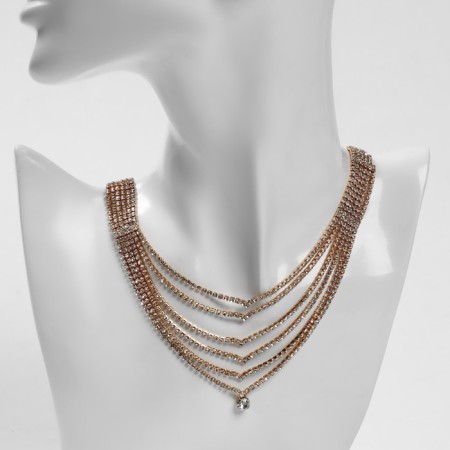 The necklace "Hollywood" Waterfall, 6 rows, white color in gold, 30 cm