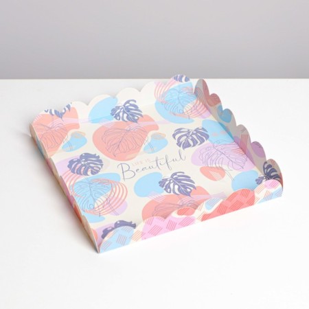 Cookie box, confectionery packaging with PVC lid, “abstraction”, 21 x 21 x 3 cm-2