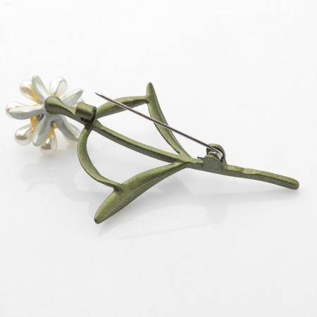 Brooch "Flower" dandelion, white-yellow flower, green bud-1
