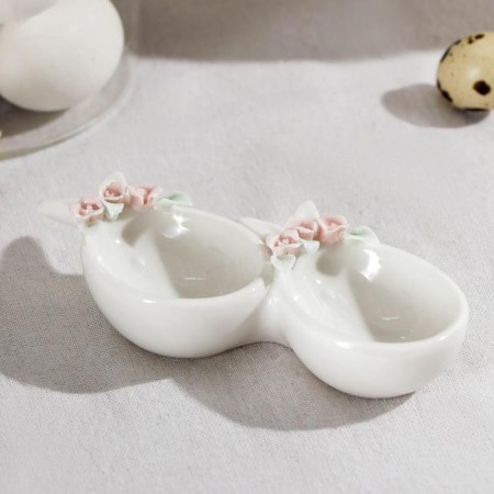 Menzhitsa ceramic 2 cells "Rabbit", 14 × 8 × 3 cm, white color