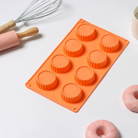 Baking uniform “Conddy”, silicone, 8 cells, 28 × 16 × 2.1 cm (D = 5.4 cm), Orange color-5