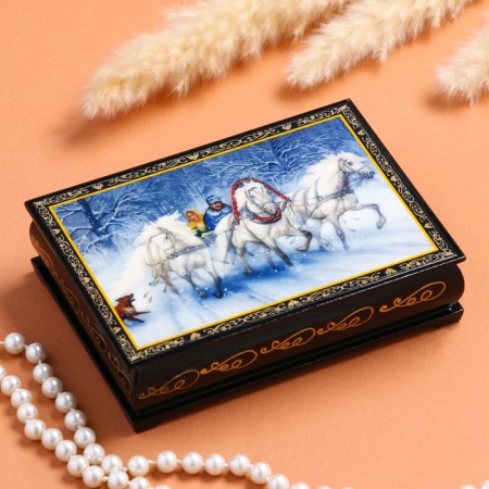 Casket "Winter Troika", 10 × 14 cm, lacquer miniature-3